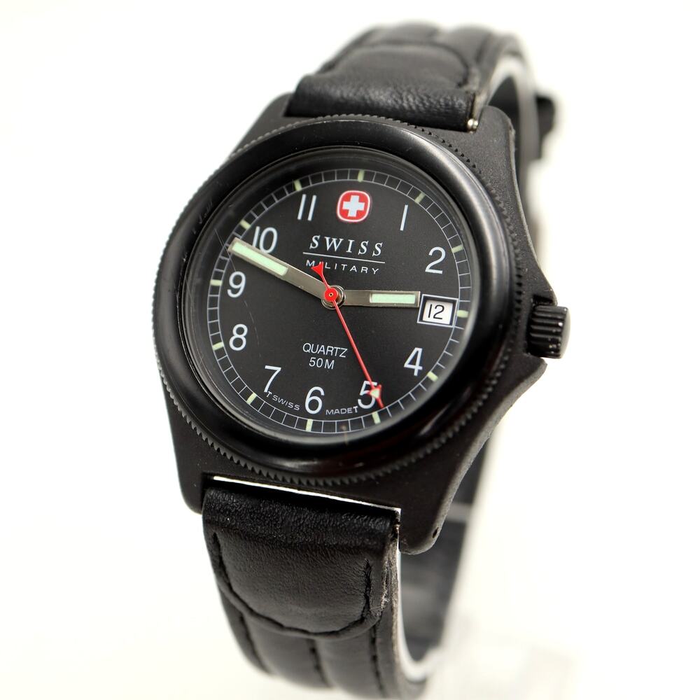 Wenger Swiss Military Black Plastic 38mm Watch Light Weight Leather New Battery